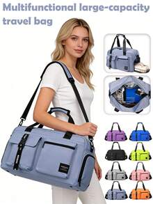 带干湿分离口袋的旅行包，带鞋仓的旅行包，商务旅行、健身、户外活动、学习用品、学生用品、度假用品、带鞋袋的过夜包 - 彩色 - 查看 1