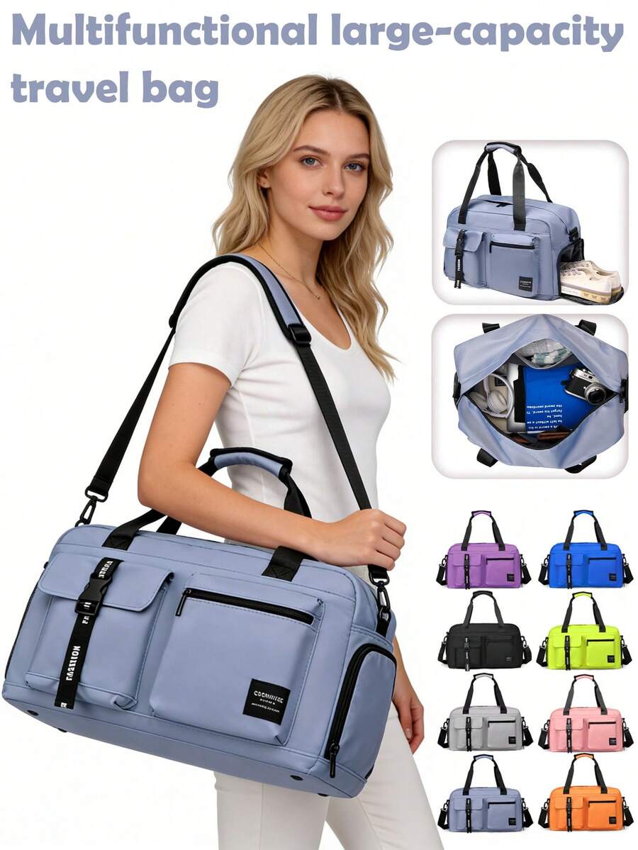 带干湿分离口袋的旅行包，带鞋仓的旅行包，商务旅行、健身、户外活动、学习用品、学生用品、度假用品、带鞋袋的过夜包 - 彩色 - 查看 1