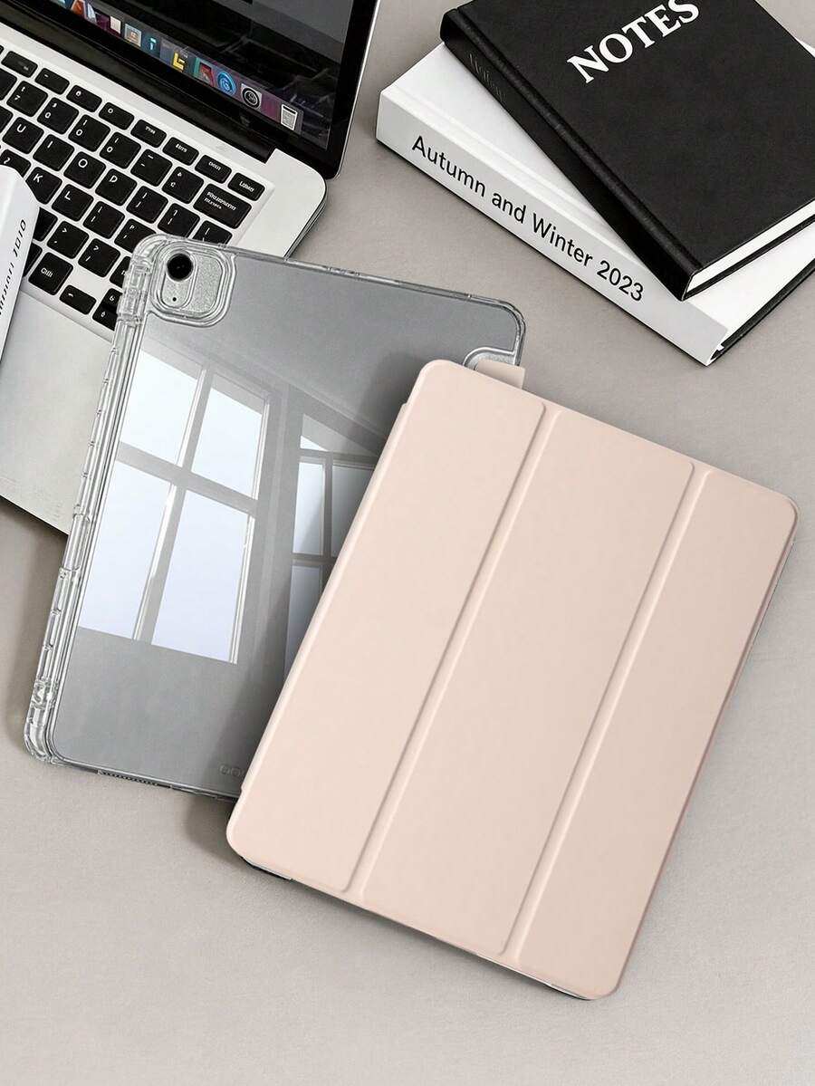 1pc Transparent Acrylic Tri-Fold Tablet Case, Suitable For IPad 10th Gen/11th/10.2/10.5/Air4/Air5/10.9/Pro 11/Air 11-In.(M2)-2024/Pro 11-In.(M4)-2024/ Air 11-Inch (M3) 2025/12.9/ Air 13-In.(M2)-2024/ Pro 13-In.(M4), Built-In Pencil Slot, High Transparency Acrylic Backcover Anti-Bend Anti-Scratch Anti-Drop, Tri-Fold Adjustable Stand, Magnetic/Auto Sleep & Wake, Minimalist/Casual/Classic Tablet Folio Case, Pen Not Included, Some Models With Lens Frame - Pink - View 1