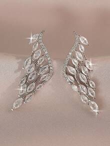 1pair Elegant Cubic Zirconia Designed Angel Wing Design Earrings For Women For Daily Decoration For Party Banquet Wedding,Summer,Jewellery,Festival - Silver - View 5
