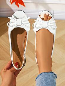 1 par de sandalias planas elegantes y lindas con lazo minimalista para adolescentes, de verano - Blanco - Ver 6