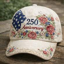 Women's 250th Anniversary Baseball Cap, 3D Floral Print Patriotic Hat For Presidents' Day, Fashionable Versatile Daily Wear Cap With  Patriotic Outfits - A - Xem 7