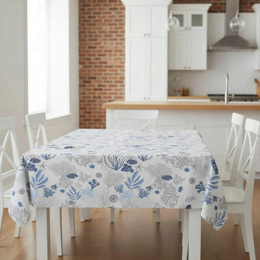 Kiva Nautical Print Oilcloth Tablecloth, Stain Resistant And Waterproof, Sizes From 100x140 To 300x140 Cm And Round 140 Cm - Easy Clean Oilcloth Tablecloth - Available In 12 Designs - Option 8 - View 1