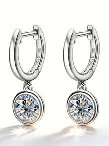 XUJIA 1 Pair Women's 925 Sterling Silver Round Moissanite Stud Earrings, 6.5mm*2pcs, Classic Dangle Earrings, Eternal Classic Jewelry Gift For Anniversary And Birthday - EMO-533 - View 1