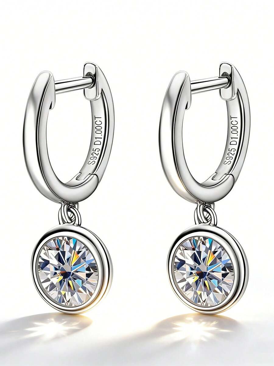 XUJIA 1 Pair Women's 925 Sterling Silver Round Moissanite Stud Earrings, 6.5mm*2pcs, Classic Dangle Earrings, Eternal Classic Jewelry Gift For Anniversary And Birthday - EMO-533 - View 1
