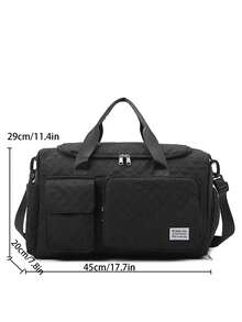 纯色菱形时尚休闲旅行包，大容量手提包，带独立鞋仓、干湿分离设计，多功能单肩包，适合度假、周末出行、健身旅行，可作行李包、旅行袋、过夜包、旅行收纳包、邮轮旅行必备、度假必备，男女皆宜。 - 黑色 - 查看 5