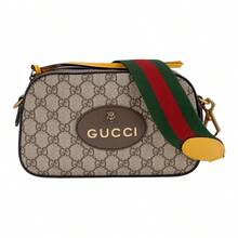 GUCCI Neo Vintage Series Camera Bag/Crossbody/Shoulder Bag With Gold-Stamped Logo, Metallic Tiger Head Monogram Print, All-Over Fabric Shoulder Strap, Canvas And Leather Combination, Unisex Style, Ebony And Brown Color Combination. - 476466-K9GVT-8856 - 查看 6