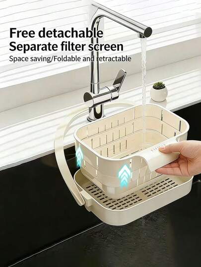 Rổ lọc rác treo có thể gập lại, giá đỡ vòi bếp có thể kéo dài kèm bộ lọc cặn, dùng trong gia đình.
