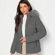 Shendy Vendy Women's Jacket Warm Polyester With Fur-Like Collar - Dark Grey - View 6