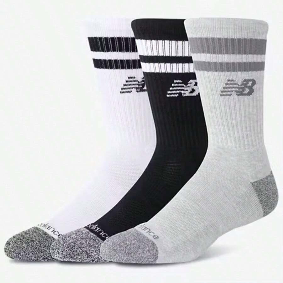 New Balance Cushion 3 Stripes Crew Socks 3 Pack LAS35210_AS - Black - View 1