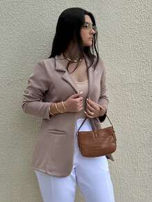 Women's Blazer Max Long Coat Formal Suit Tailoring Elegant Formal Overcoat - 裸體 - 查看 1
