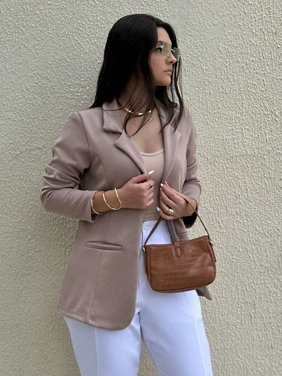 Women's Blazer Max Long Coat Formal Suit Tailoring Elegant Formal Overcoat - Nude - View 1