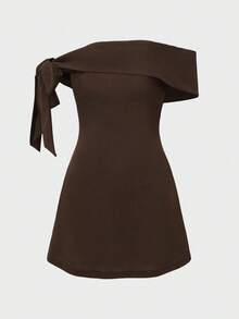 European And American Fashion Casual Elegant Off Shoulder High Waist Sexy Design Brown Dress, Party/Dating Outfit, Summer Dress For Women - Brown - View 5