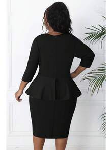 Plus Size Vintage Peplum Pencil Dress For Work Or Church - 粉色 - 查看 2
