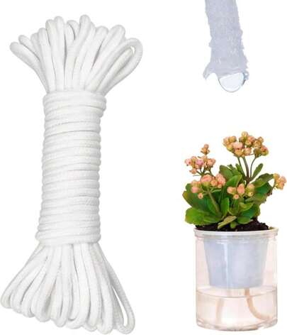ORIMERC 30 Feet 1/5 Inch Self Watering Capillary Wicking Hydroponic Wick Cord Vacation Plant Sitter DIY Self-Watering Planter Pot Automatic Water System Device Potted Violet Auto Seedling Waterer Rope