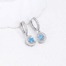 Sterling Silver Hypoallergenic Women's Earrings Cubic Zirconia Hoop Earrings Moon Star Earrings Fashion Dainty Earrings Gifts For Birthday - Silver - View 3