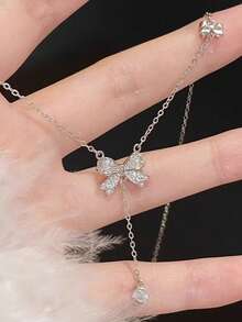 1pc S925 Sterling Silver Elegant Zirconia Butterfly Tassel Necklace, Versatile & Graceful Daily Wear Gift For Women - Silver - View 4