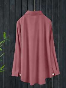Camisa casual para mujer de talla grande, hecha de tela suave y cómoda con un ligero estiramiento, corte holgado, adecuada para usar en primavera/verano o como capa, también adecuada para uso diario, oficina, trabajo y vacaciones - color rosa seco - Ver 3