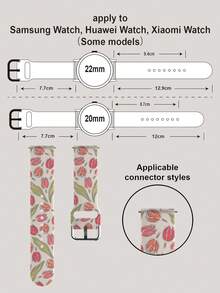 1条柔软弹性透气替换表带，浅绿色叶子和粉色郁金香图案，兼容三星、荣耀智能手表，尺寸可选38mm、40mm、41mm、42mm、46mm、45mm、44mm、49mm，兼容Ultra系列SE/11/10/9/8/7/6/5/4/3/2/1，休闲日常佩戴，花卉图案，节日礼物之选。 - 彩色 - 查看 7