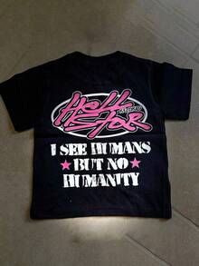 Hellstars Records I See Humans But No Humanity Back Print Y2K Graphic T-Shirt,180g 100% Cotton,Round Neck Short Sleeve,Black Streetwear Essential For Summer Going Out,Unisex Style Summer Outfits,Summer Outfits For Women,Summer Tops,Summer Clothes,Tops For Women,Graphic Tee,Mens Clothes,Boys Clothes,Girls Clothes,Cute Tops,Family Matching Outfits,Mommy And Daughter Matching Outfit,Boy Outfits,Family Matching Outfits Vacation,Youth Boys Clothes,Tween Summer Clothes,Cute Shirts,Boys Summer Outfits,Boy Shirt,Ropa De Niño - Black - View 1