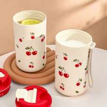 1pc 350/400ml Cute Cherry Pattern Plastic Coffee Mug With Lid & Rope, Portable Travel Water Cup, Leak Proof Tumbler, Microwave Tea Milk Coffee Cup, Drinking Bottle Drinkware For Students Adults Use In School, Office, Picnic, Back To School - Multicolor - View 11