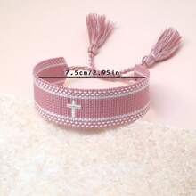 1pc Embroidered Cross Creative Woven Bracelet - Baby Pink - View 6