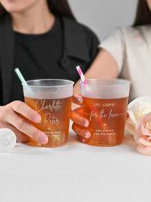 Customized 12oz Plastic Cups, Personalized With Bride And Groom Names, Customizable Plastic Cups, Personalized Party Cups, Can Print Any Logo Or Text, 12oz Shatterproof Party Cups, Ideal For Bridal Shower, Wedding, Party Decorations - Durable Plastic Cups Suitable For Cold Drinks, Beer, Champagne - Perfect Wedding Gifts And Souvenirs, Essential For Banquets - Nhiều màu - Xem 4