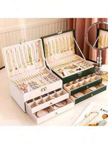 高端精致首饰盒，大容量多层抽屉式项链耳环金饰收纳盒，卧室浴室家具必备 - 彩色 - 查看 6