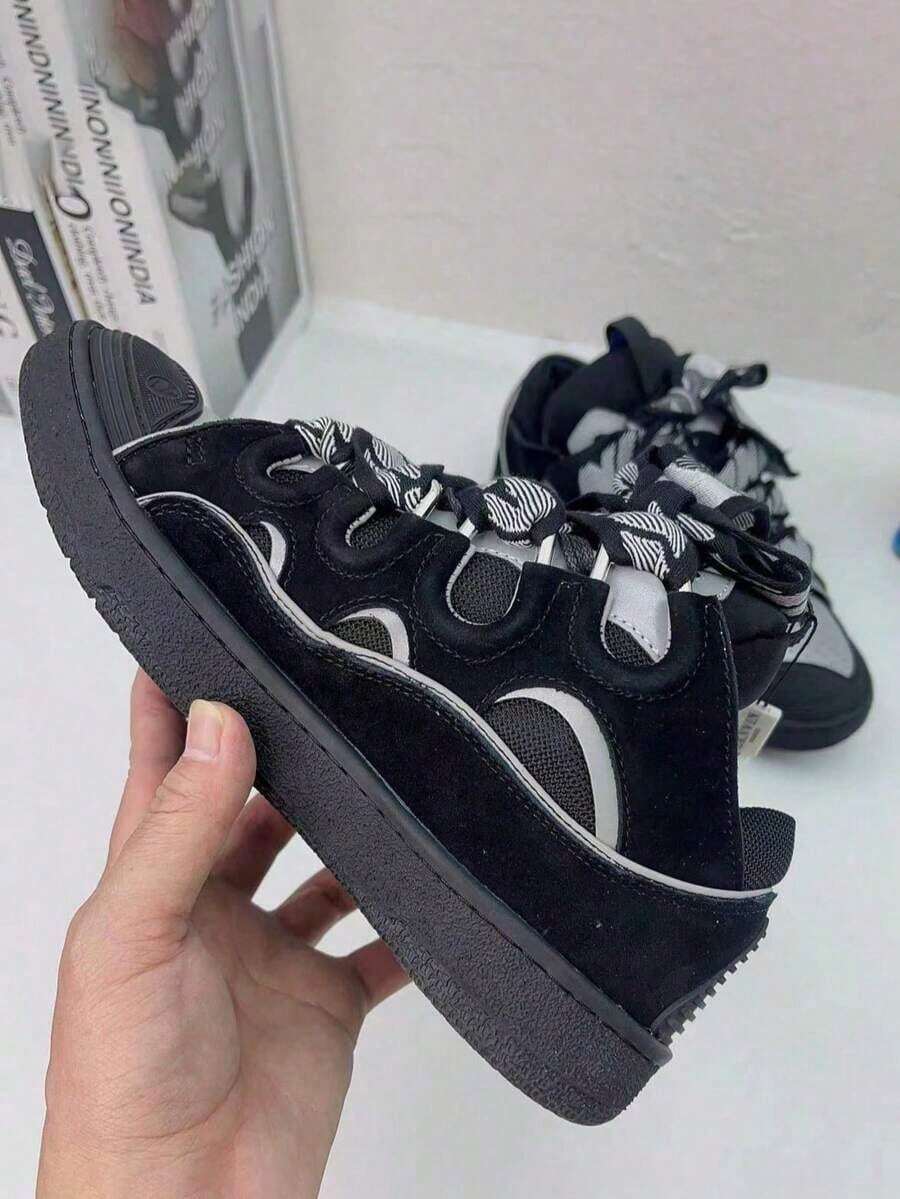 Men's New Retro Couple Shoes, Flat Low-Top Student Shoes With Shoebox, Suitable For Gifts, School, Running, Students - 黑色 - 查看 1