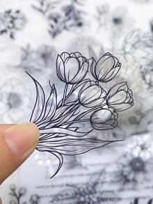 50pcs Black & White Plants Transparent PET Stickers Decals For Phone Laptop Scrapbook Skateboard Guitar Luggage Aesthetic Stickers Scrapbook Supplies Stationery Funny Stickers - A - View 6