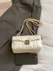 New Fashion Women's Quilted Woven Metal Chain Small Square Bag, Metal Clasp Closure, Minimalist Commuter Versatile Shoulder & Crossbody Bag - Multicolor - View 8