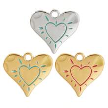 1/2/3/5个可爱时尚简约304不锈钢电镀金/银心形吊坠，适合DIY珠宝制作项链、手链、耳环 - 愛心 - 查看 9