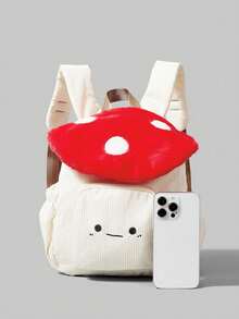 Fashionable Cute Minimalist Backpack, Casual Large Capacity Color Block Cartoon Multi-Functional Backpack, Unique Design Multi-Pocket Everyday Mushroom Bag, Suitable For Students, Daily Outings And Travel - Red - View 3