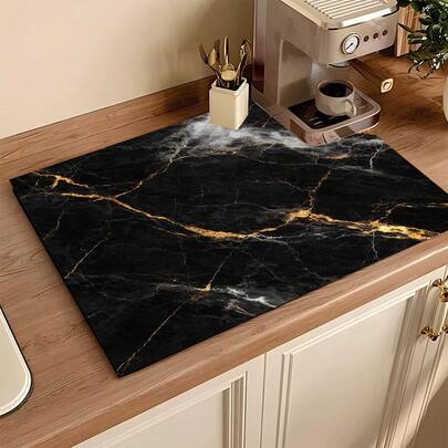 1片装吸水沥水垫，大理石纹理，厨房装饰，咖啡机垫，手工咖啡壶沥水垫，厨房地垫，餐桌垫，厨房台面沥水垫，早餐垫，耐热防滑沥水垫，硅藻土沥水垫，遮盖污渍，超强吸水厨房垫，易清洁碗碟架垫，适用于厨房、餐桌、咖啡店、酒吧、节日、派对、家居装饰、节日礼物