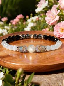 Pulsera de energía lunar | Pulsera elástica con colgante de fase lunar | Protección energética | Pulsera de cristal curativa, equilibradora y purificadora - luna - Ver 2