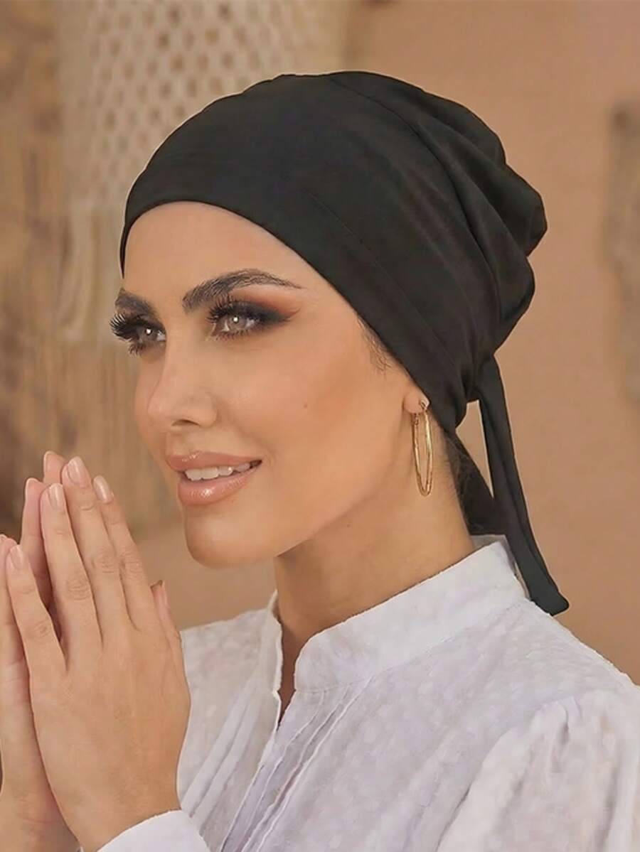 Black Modest Stretch Knit Hijab Cap - Breathable Combed Fabric Under Scarf Bonnet For Abaya & Daily Prayer Wear - Stretch Knitted Headscarf/hat - View 1
