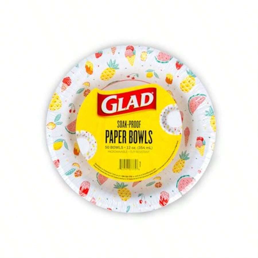 Glad Everyday - Cuencos de papel desechables con diseño de pícnic resistentes a los cortes cuencos de papel para todos los alimentos y uso diario 12 onzas 50 unidades - varios colores - Ver 1