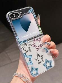 1pc Fashion Simple Matte PC Material Simple And Cute Double Layer Star Element Folding Phone Case, Can Protect And Prevent Falling For: SamsungGalaxy Zflip 3/Zflip 4/Zflip 5/Zflip 6/Zflip 7/ Find N3 Flip/ Razr 50 Ultra/ Razr 60 Ultra/ 60/ Lola Razr 50/XiaomiMIX Flip/Galaxy Z Flip7 FE - Clear - View 9