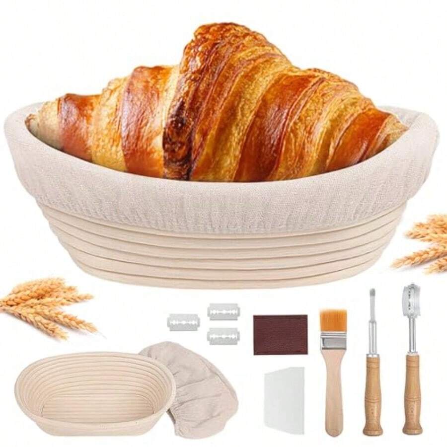 LOJAX Cesta Ovalada a Prueba de Pan Cesta de Pan de Masa Madre Cesta de Fermentación de 25 cm Cesta de para Prueba de Pan Cesta de Masa - Blanco - Ver 1