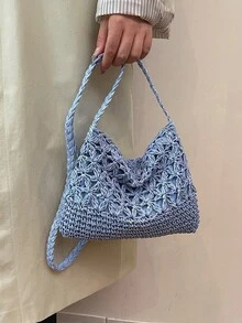 Summer Fashion Versatile Casual Handwoven Large Capacity Beach Straw Crossbody Bag - Blue - View 4
