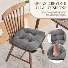 Basic Beyond - Cojines de silla para sillas de comedor paquete de 4 cojines de silla con lazos y respaldo antideslizante almohadillas para orejas de cocina de 15.5 x 15.5 pulgadas para sillas de - Gris Oscuro - Ver 3