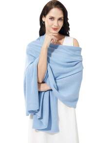 Soft Cashmere Blend Wrap Scarf For Travel, Extra Large 87"X28" - 淺藍色 - 查看 8