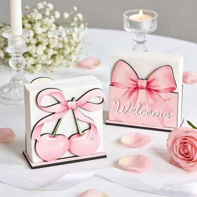 1 قطعة ربطة عنق وردية، مشبك مناديل من خشب الكرز، حامل مناديل طاولة بنمط الفراشة والقلب، مناسب للمنزل والسكن الجامعي والزفاف وعيد الميلاد وديكور المكتب وحفلات الذكرى