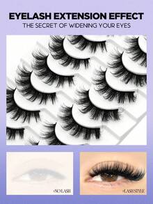 10 Pairs Manga Lashes Faux Mink Eyelashes, Cat Eye False Lashes, Natural & Thick Fake Eyelashes, Voluminous Lash Extensions, Travel Makeup Essential (K106) - Black - View 5