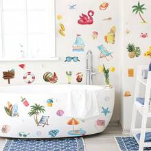 BRUP 1/3/4张/套 夏季假期浴室墙贴，卡通房车、棕榈树、海浪、冲浪板和星星图案，适用于浴缸、淋浴墙或儿童房，可移除即撕即贴，充满奇思妙想的冒险主题艺术 - 彩色 - 查看 6