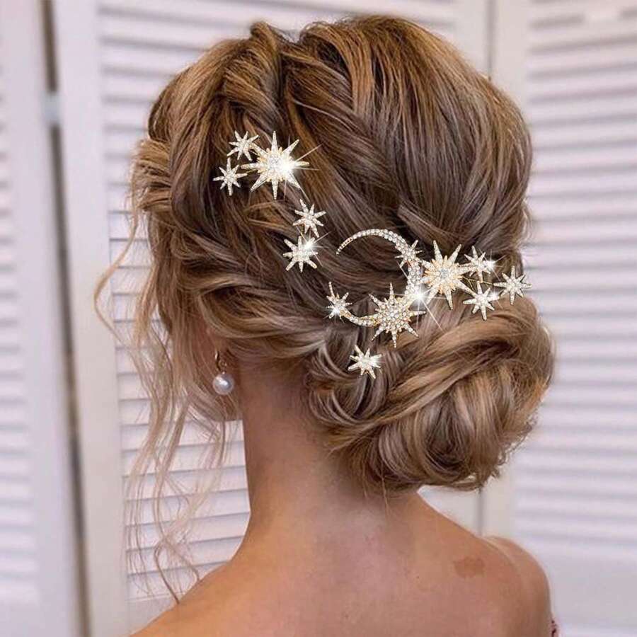 1 pezzo/Set da 5 pezzi Set di accessori per capelli multifunzionali e creativi - Fermagli per capelli geometrici minimalisti a forma di luna e stella, decorazioni per capelli da sposa, pettine, spazzola per capelli, pettine laterale, pettine per capelli, cerchietto, adatto per estate, vacanze, viaggi, festival, compleanni