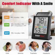 BaldrTherm Room Thermometer Indoor Humidity Meter Solar Powered With Max/Min Memory &Amp; Comfort Indicator - 3.2" Large Display For Home, Black, 1Pack - ColorA - View 6