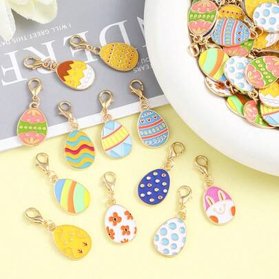 20pcs Enamel Easter Egg Pendant Set | Various Gold-Tone Styles With Lobster Clasp | Ideal For Keychains, Crafts, And Cute Earbud Cases; Perfect Gift For Friends And Family Or As A Souvenir