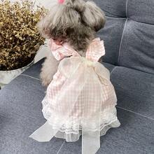 Charming Fairy-Tale Style Lace Bow Plaid Pet Dress - Perfect For Home Gatherings And Outings, Hand Wash Only, Suitable For Small And Medium-Sized Dogs - 粉紅色 - 查看 12