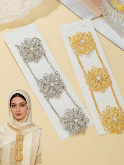 Bộ trâm cài áo Hồi giáo, gồm 3 món: trâm cài, dây chuyền, màu vàng hoặc bạc, thích hợp cho các dịp lễ kỷ niệm.